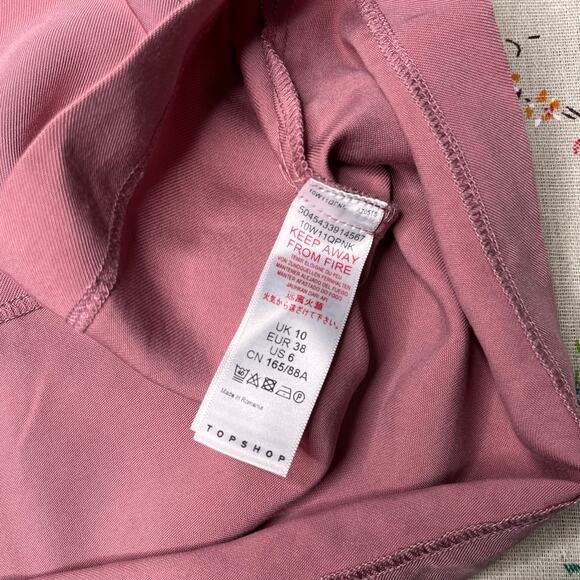 TopShop Overall Mini Dress Mauve Sz 6 Pinafore Apron V-Neck Sleeveless Buttons - Picture 4 of 6